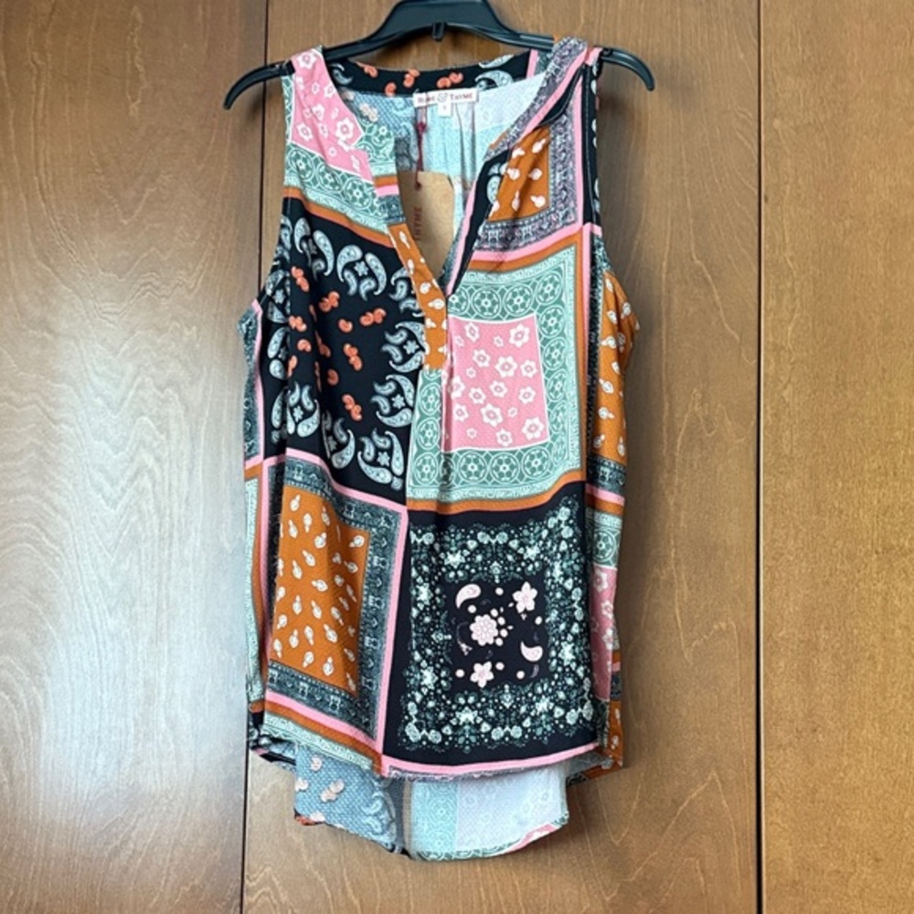 Rose & Thyme NWT Sz Small Pullover Multicolor Patchwork Sleeveless Top